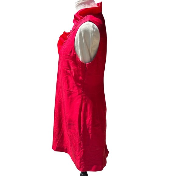 Vineyard Vines Sz 10 Cherry Red 100% Silk Dress Ruffle Neck Feminine Romantic - Picture 3 of 9